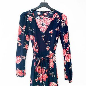 Floral Plunge Long Sleeve Maxi Dress